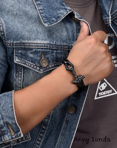 Viking Thors Hammer Mens Bracelet, 14K Black/White Gold Plated Braided Leather Cuff, 316L Stainless Steel Jewelry for Father Husband Son Friend4