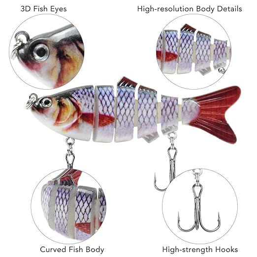 Futaba Multi Jointed Bass Lure with Floating Rotating Tail Fishing Lure Kit - Pack of 6 3
