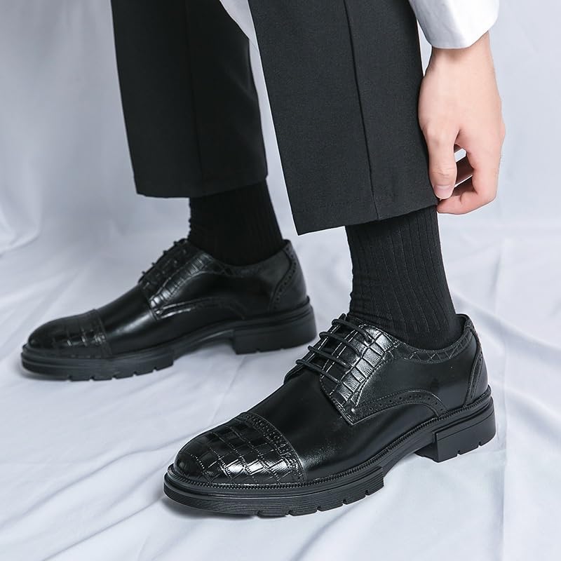 Men's Genuine Leather Platform Lace Up Oxfords Shoes Mid Chunky Heels Formal Loafers Low Top Work Dress Shoes Softsole Walking Shoes2