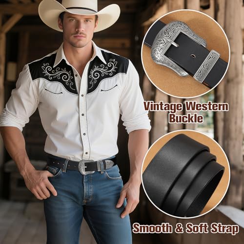 Cowboy Cowgirl Belts for Women Men Western Belts for Woman Country Belt for Pants Dresses with Vintage Buckle3