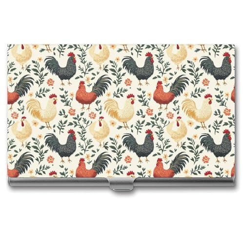 DULAHR Farmhouse Rooster Business Card Holder Pocket Business Card Case Metal Case Name Card Holder Men Women