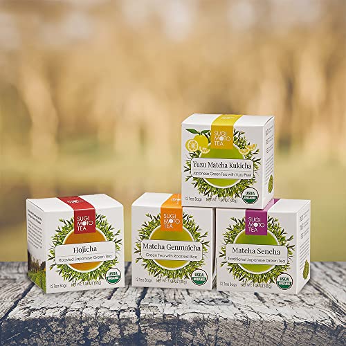 [Sugimoto Tea] Organic Matcha Genmaicha Tea Bags, Authentic Japanese Green Tea Blend With Roasted Rice, Award-Winning Taste & Aroma, 12 Compostable Pyramid Bags (1.06 Oz) #TOP6