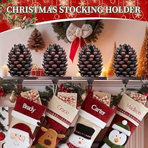 Christmas Stocking Holder 4 Pack, Pinecones Christmas Stocking Holders for Mantle Weighted, Heavy Duty Metal Base Stocking Hanger for Fireplace Tables Window - Home Decoration for Christmas Christmas Stocking Holder 4 Pack Pinecones Christmas Stocking Holders for Mantle Weighted Heavy Duty Metal Base Stocking Hanger for Fireplace Tables Window Home Decoration for Christmas