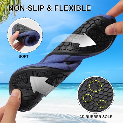 Mens Womens Water Shoes Quick Dry Barefoot Shoes Non-Slip Aqua Socks for Beach Swim Navy Pattern B3