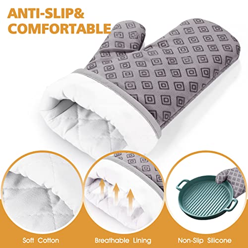 Oven Mitts And Pot Holders Kitchen: 500° Heat Resistant Oven Gloves Silicone Ovenmitts Hotpads Set - Quilted Long Kitchen Mittens Potholders Washable Mits Hot Pads Flexibility For Baking #TOP3