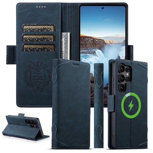 Étui Samsung Galaxy S24 Ultra anti-choc étui à rabat magnétique bleu