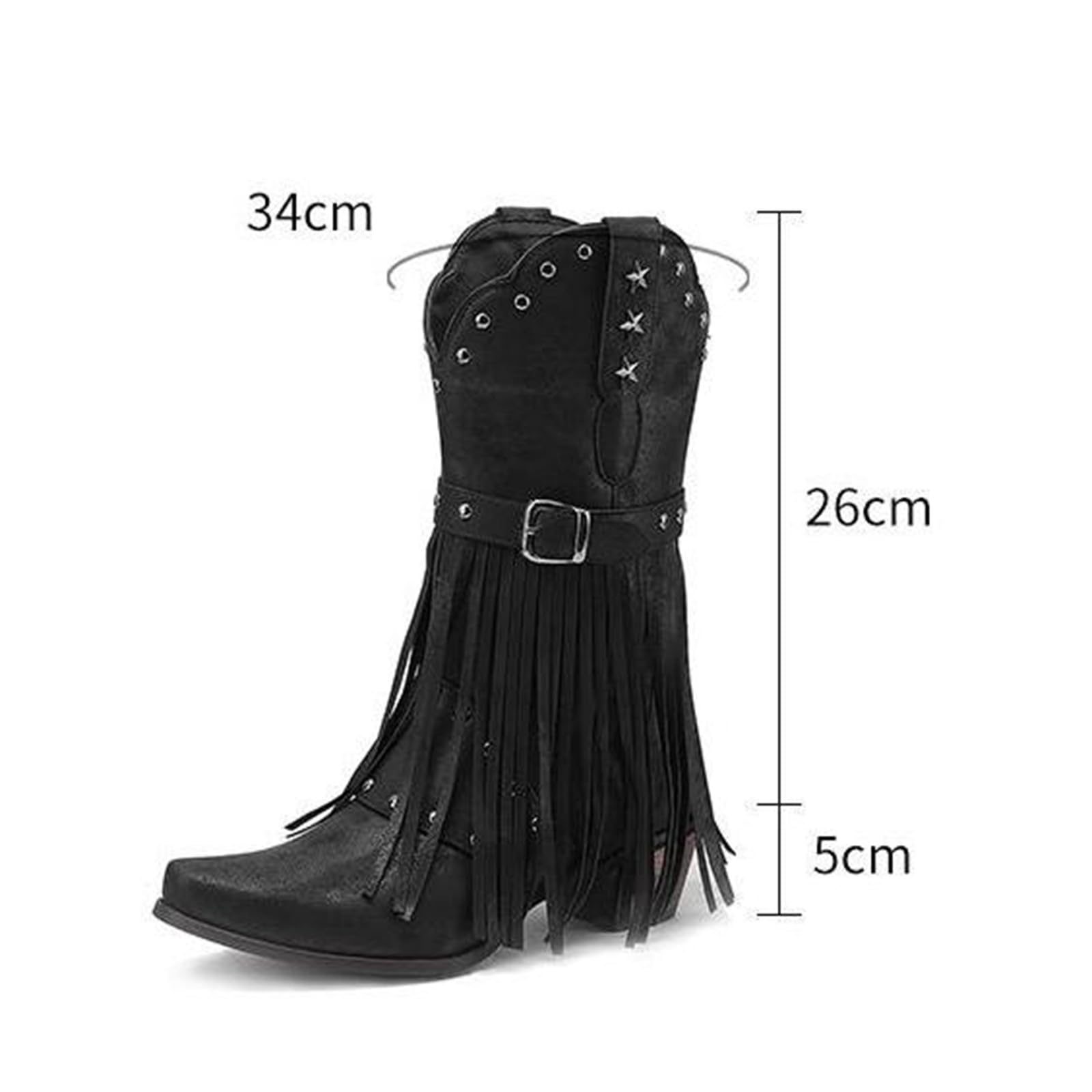 Stivali da donna, stile country frangia, stivaletti a punta, stivaletti, tacco quadrato, scarpe larghe, stivaletti con cinturino di fibbia, stivaletti da donna scamosciato, tacco a blocco, taglia