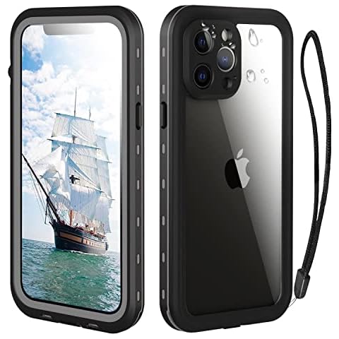 Transy iPhone 13 Pro Waterproof Case - 6.1 inch Full Body, Shockproof, Dustproof with Lanyard (Black) Cover