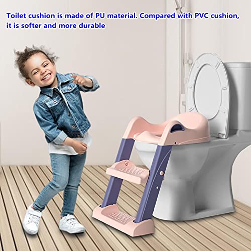 Kindertoiletstoel met trap, ladder, antislip, potje trainingsstoel met zacht PU-kussen, opvouwbare toilettrainer… - Afbeelding 7