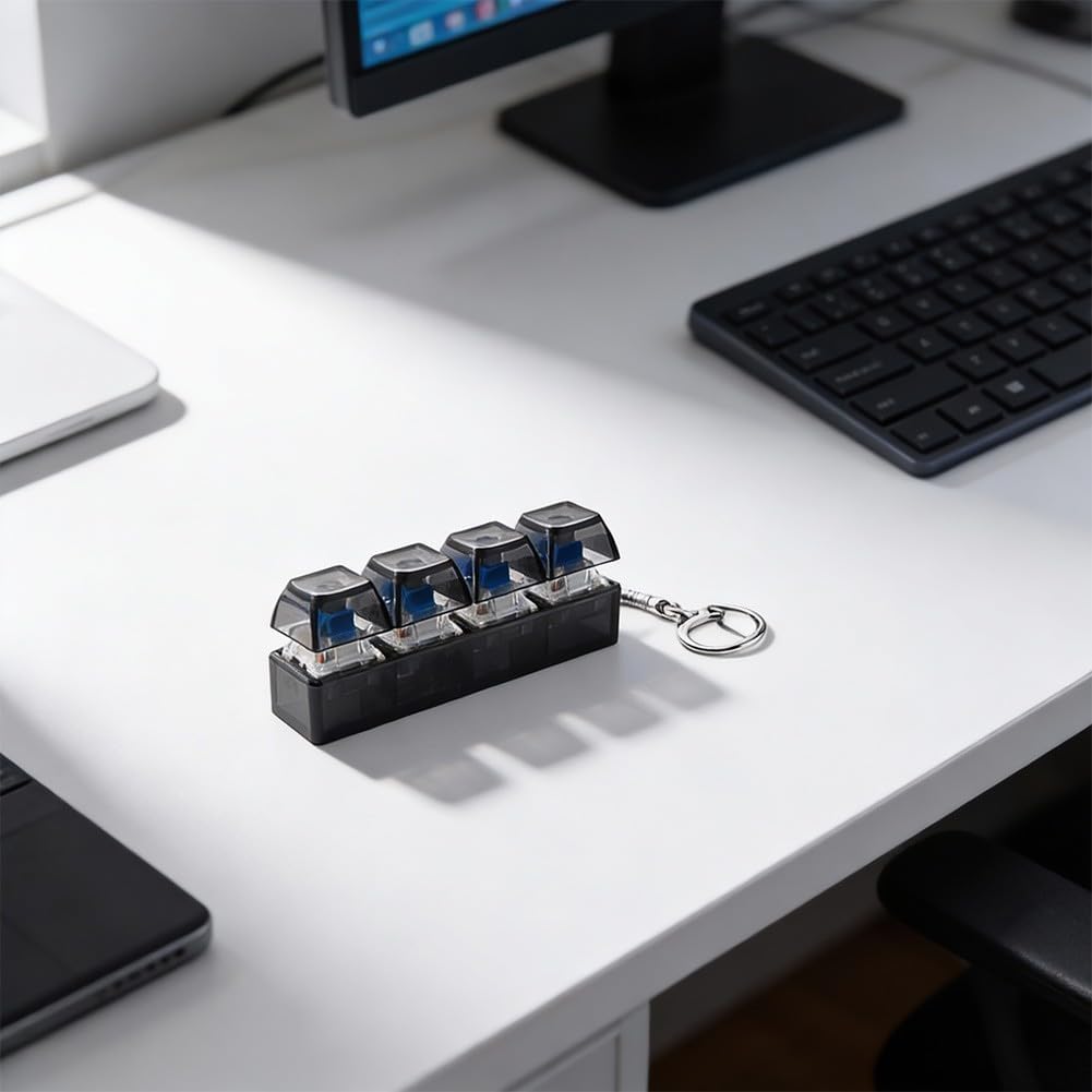 Pack of 2 RGB Fidget Keyboard Key Fob 4 Buttons Fidget Toy with LED Lights, Keyboard Fidget for Stress Relief and Pastime, Women Men