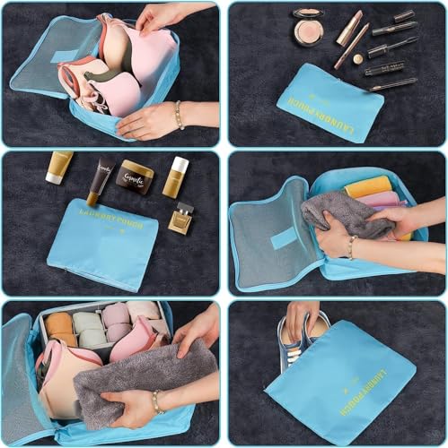 Image of Travel Organizer Pouch Set of 6, Space Saver Packing Cubes for Suitcase, Clothes, Underwear, Socks and Shoes (SKY BLUE)