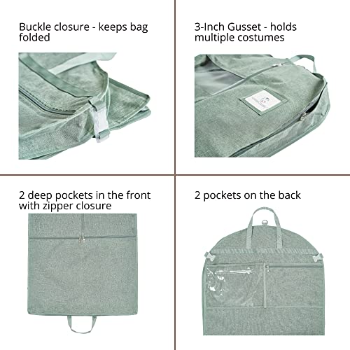 Waterproof Hanging Garment Bag 52 inch Deluxe Clothes Bag with Gusset, 4 Pockets & Side Zip for Dance Costumes, Sports, Skating, Theatre, Beauty Pageants & More by Kendall Country (Moss)3