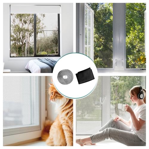 TNOMSNO Mosquitera Ventana, 150 x 200 cm Mosquitera para Ventana Ajustables Mosquiterad, Mosquitera con Cinta Adhesiva Recortable, Pantalla de Apagado para La Protección Contra Mosquitos y Moscas