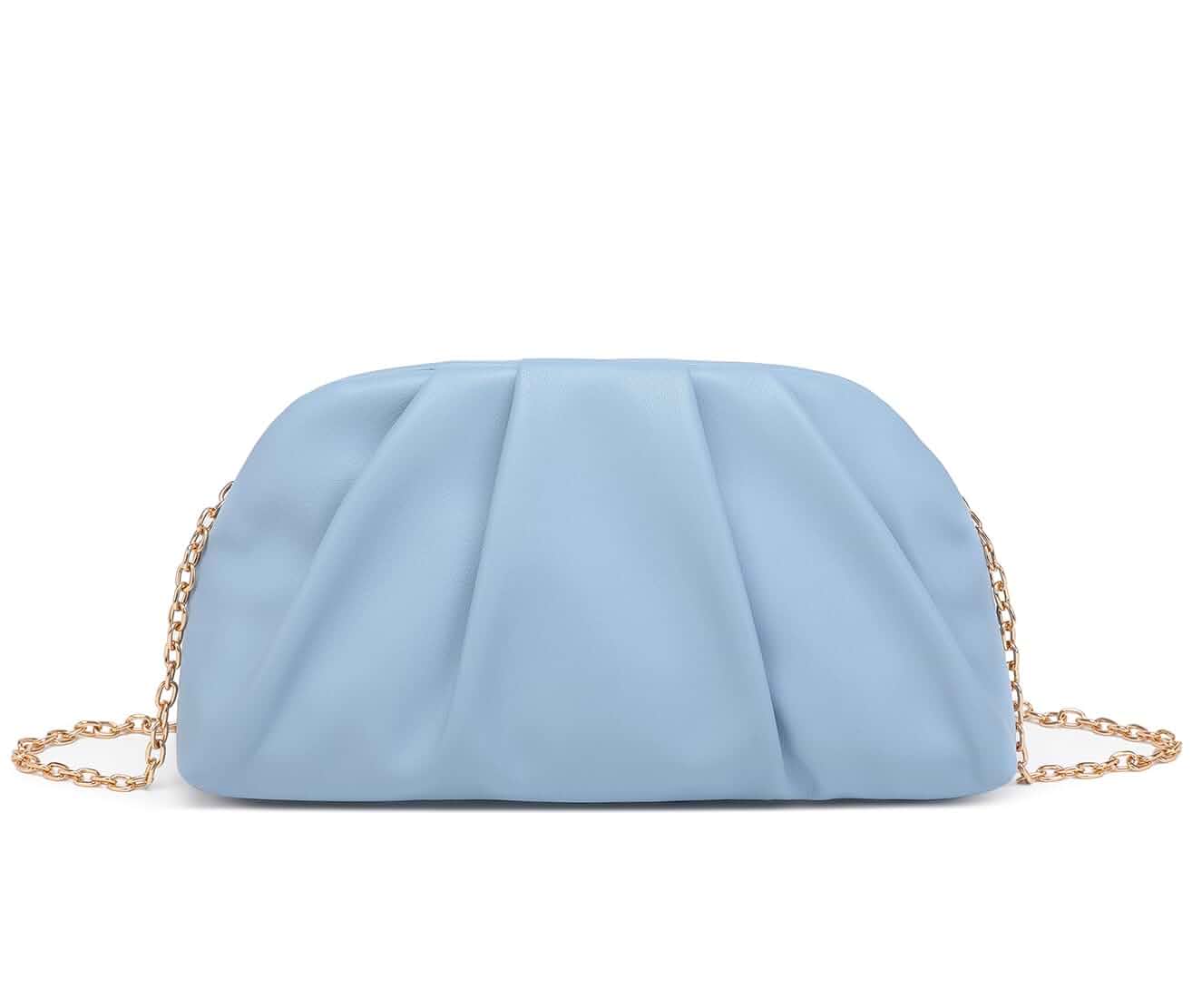 Dreubea Women's Fashion Cloud Shape Evening Bag Charming Fold Leather Clutch Handbag with Chain