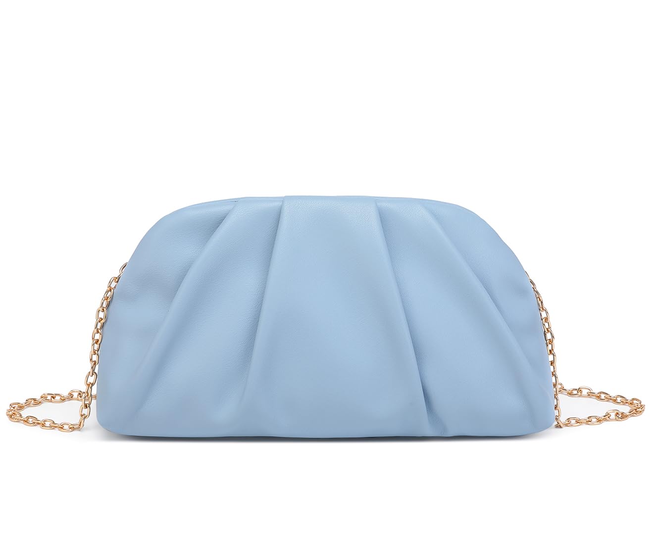 Dreubea Women's Fashion Cloud Shape Evening Bag Charming Fold Leather Clutch Handbag with Chain