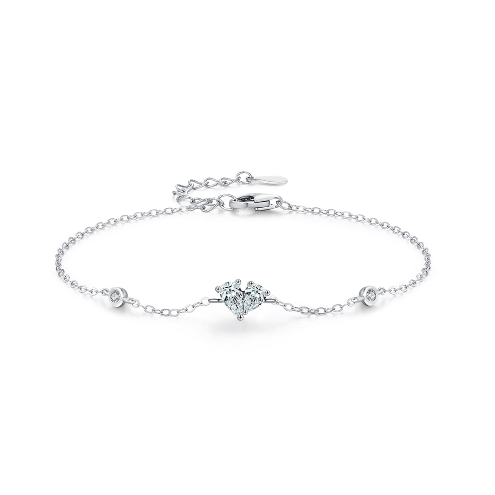 Pulseras para fiesta de boda, pulsera de corazón de diamante de laboratorio de 0,25 quilates para ella