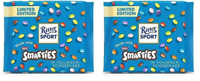 Ritter Sport Limited Edition Smarties in Milk Chocolate Bar 100g (Pack of 2)