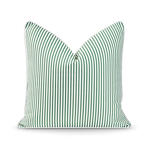 Hofdeco Premium Coastal Patio Indoor Outdoor Pillow Cover Only 20×20 Water Resistant for Backyard Couch Green Stripe