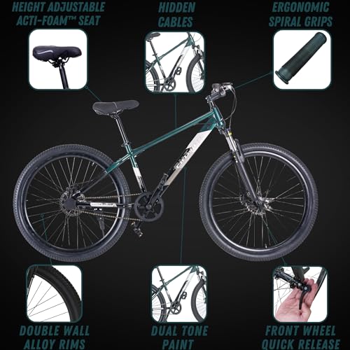 Image of FitTrip Dominator 27.5T MTB Cycle for Men Without Gear with Zoom Lockout Suspension & Clarks Dual Disk Brakes | Dual Tone Paintjob | Cycle Single Speed | Zero Maintenance (British Racing Green)