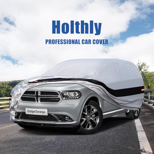Image of Holhtly Car Cover Custom Fit for Dodge Durango, Car Covers for Automobiles All Weather Waterproof Sun Snow Rain Wind Dust Protection, Outdoor Car Cover Gray & Black
