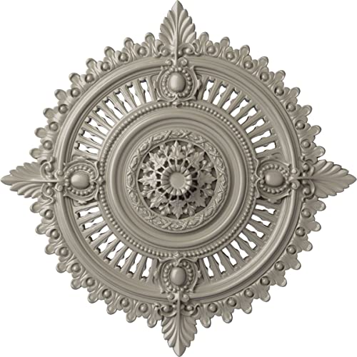 Image of Ekena Millwork CM29HYPWS Haylynn Ceiling Medallion, Pearl White, 29 1 /8 inchOD x 1 1 /4 inchID x 4 inchP