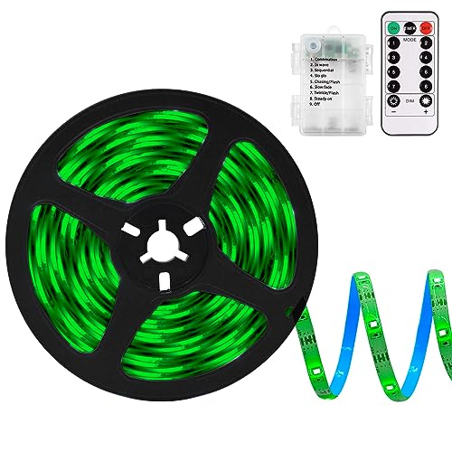 Echosari Green Led Strip Lights Battery Powered, 90 Led 2835 Smd Strip Lights 9.8 Ft Cuttable Self-Adhesive Strip Lights With Remote Timer For Outdoor Indoor Party Bedroom Decoration