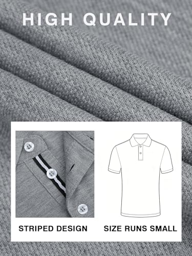 Runcati Mens Polo Shirts Short Sleeve Casual Work Golf T-Shirt Cotton Lightweight Regular Fit Summer Tees Grey miniatura 6