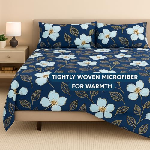 Image of Cottington Lane King Size Bedsheet Set - Tulip Rose Print | 102x108 Inches | Soft Breathable Microfiber Bed Sheet with 2 Pillow Covers | Wrinkle-Free & Skin-Friendly Bedding Set