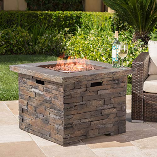 Christopher Knight Home Blaeberry Outdoor Square Firepit, Natural Stone Finish