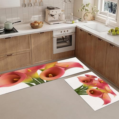 Alfombras de cocina duraderas y confortables con estampado de lirios 4