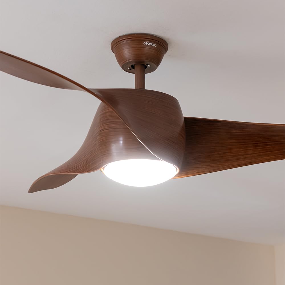 Cecotec Ventilatore da Soffitto con Luce EnergySilence Aero 5290 BlackWood. Motore DC 40W, 3 pale 132cm, Lampada a LED 18W, 3 tonalità, Telecomando, Timer, 6 velocità, Estate/Inverno, Design elegante