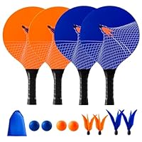 U&C Planet Beachball Set Paddle Ball Spiel Strandschlägerset aus Holz Schläger Spiel für Kinder&Familie 4 Schläger, 8 Bälle Spielzeug für Garten Strand Party