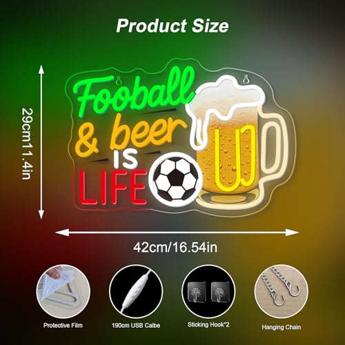 Image of Football Beer LED Neon Sign Beer Mug Light Up for Bar Party Wall Decoration
