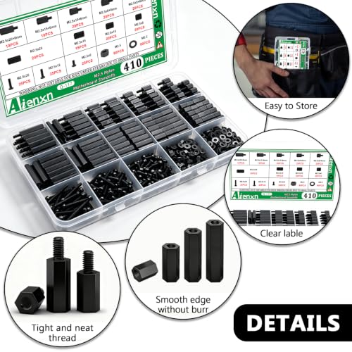 Image of 410PCS M2.5 Nylon Motherboard Standoffs Kit, Male Female Hex Spacer Standoff Screws Nuts Suitable for Circuit Board, PCB Board etc