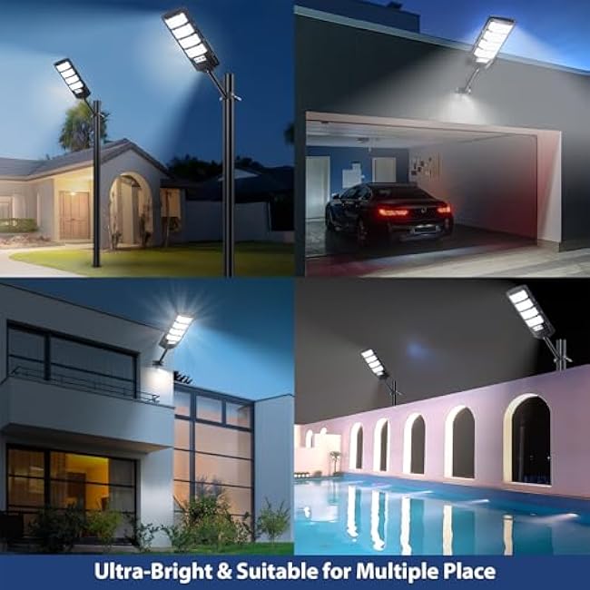 4 Pack Solar Street Lights Outdoor Waterproof, 20000LM 6500K LED Solar Motion Sensor Light Outdoor, Dusk to Dawn Flood Lights Remote Control, Commercial Area Parking Lot Light