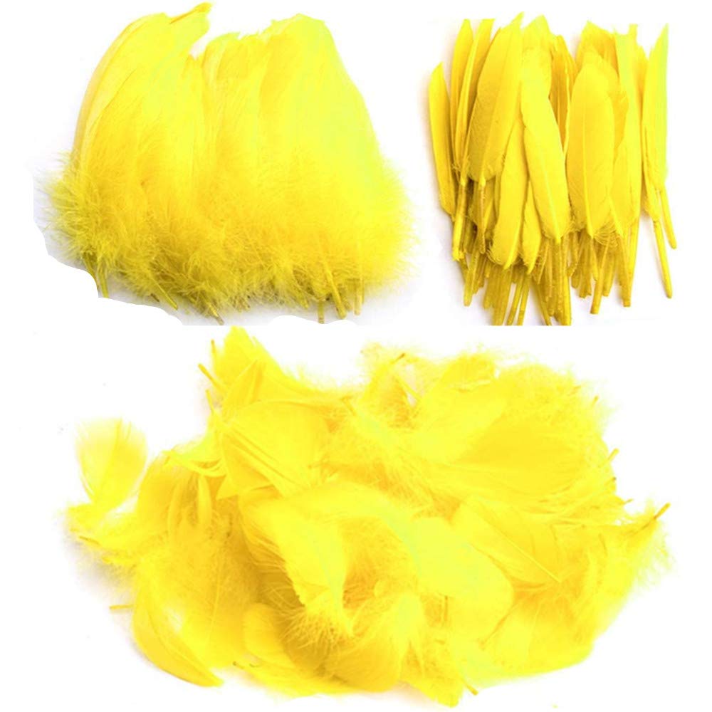 Feathers for Crafting, 250 Pcs 3 Size Natural Feathers White Black Yellow Pink Goose Feathers for DIY Dream Catchers Home Decor Wedding Party Decorations (Yellow)