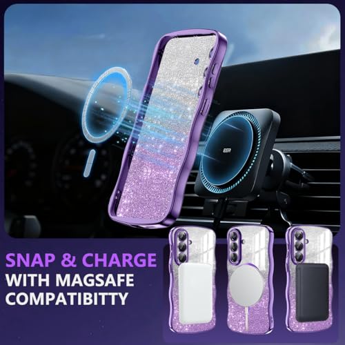 Meshine for Galaxy S26 Plus Case,[Compatible with MagSafe][Built-in Camera Lens] Magnetic Curly Wavy Frame Shockproof Shiny Cute for Women Girls Cover for Samsung Galaxy S26 Plus,Glitter Purple - image 3