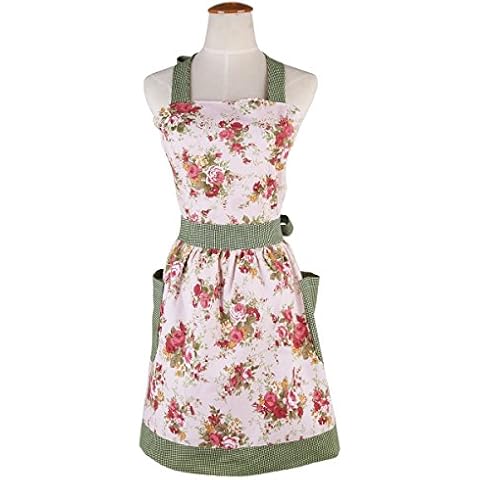 Fletion Vintage Cute Pastoralism Floral Bib Apron Princess Flower Aprons with Pockets for Women Girls Ladies Servers Maid Chef Home Kitchen Cooking Restaurant BBQ Work Custom Gardening Cover