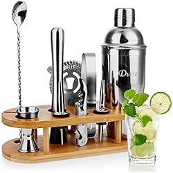 Maletin Barman Profesional Duerer Kit de barman con soporte, set de coctelera de 11 piezas con elegante soporte de bambú, juego de herramientas Perfect Home Bar y kit profesional de barman Martini - Bono de recetas exclusivas