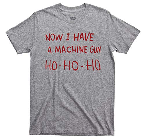 Die Hard Now I Have A Machine Gun Ho Ho Ho T Shirt John McClane Hans Gruber Christmas 80s Action Movie Tee (L Sport Gray)