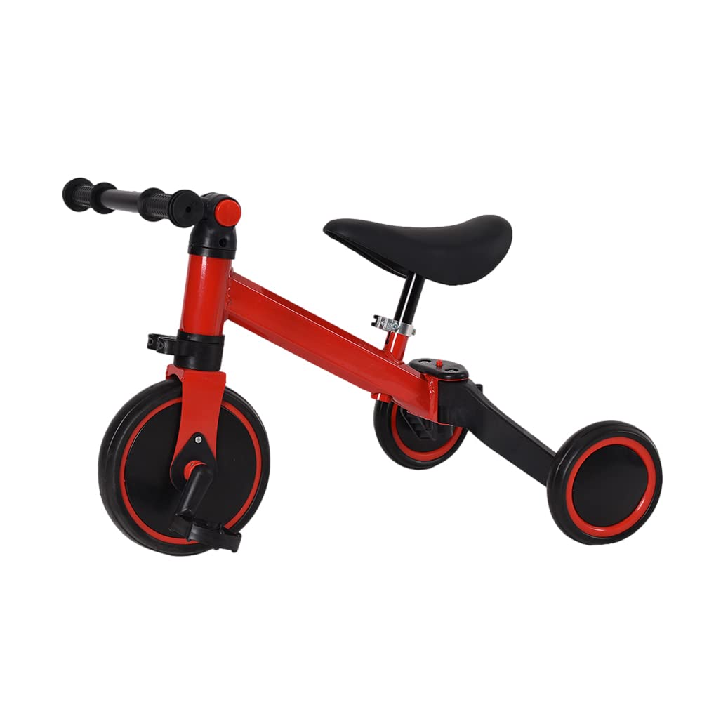 Triciclo Bambini, Triciclo Bimba e Bimbo con Maniglione ad Altezza Regolabile, Max 25 kg, Giochi per Bambini 18 Mesi, 2-5 Anni, Ruote Silenziose, Asta di Spinta-3 in 1 (rosso)