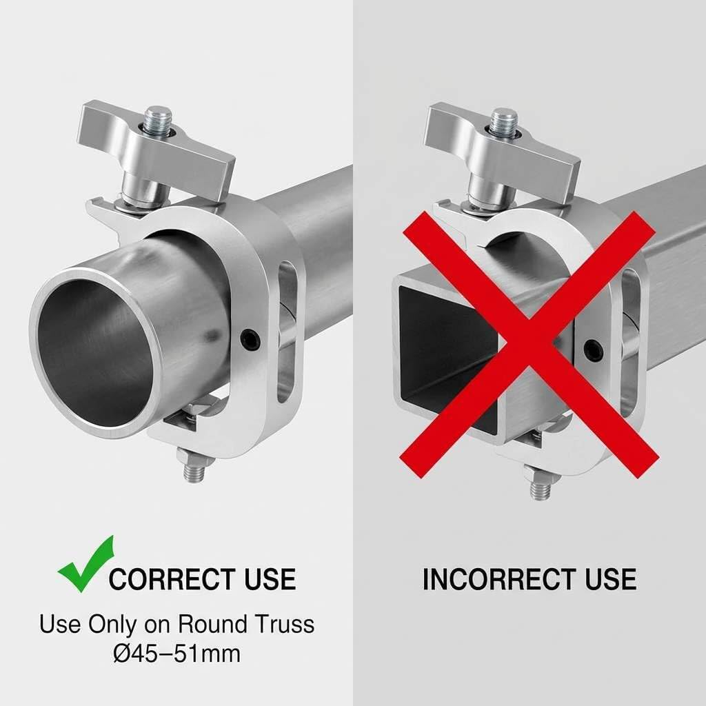 QWORK Lighting Truss Hook Clamp 1.77"-2" (45–51mm), 10 Pack 440lbs Load Aluminum Clamp, Knob-Tightened Quick Mount for Stage DJ Event Light Fixtures on Round Truss Tubes