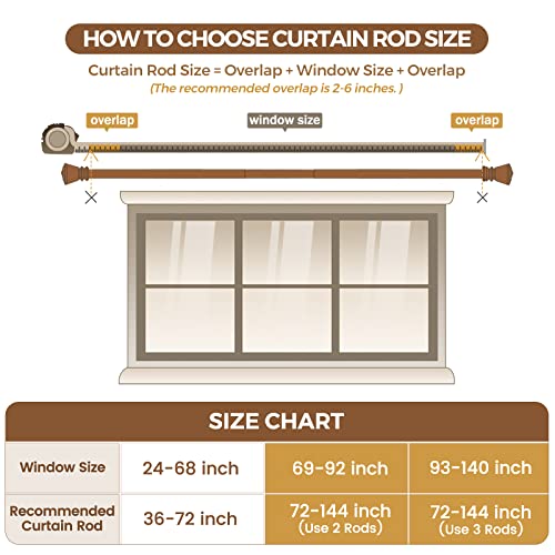 Kamanina 1 Inch Curtain Rods 72 To 144 Inches (6-12 Feet), Bronze Single Drapery Rods For Windows 69 To 140 Inches, Acrylic Crystal Ends #TOP5