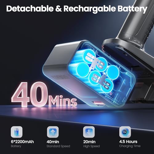 Image of Dzaki N1 Cordless Vacuum Cleaner, 400W 35KPa Cordless Vacuum Cleaner for Home, Cordless Stick Vacuum with LED Display, Anti-Tangle Self-Standing Rechargeable Stick Vacuum (Pink)
