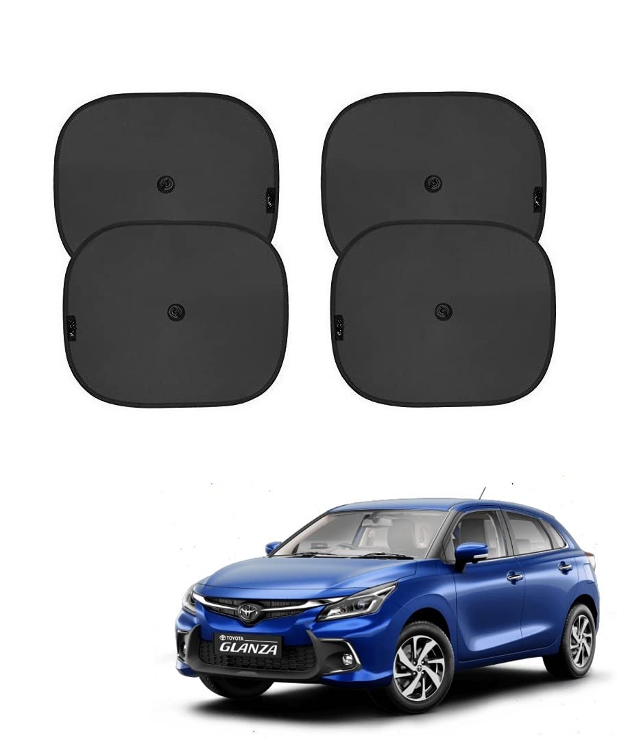 Car Window Glass Black Sunshade Curtain for Heat & Direct Sun Light Protection Universal fit Set of 4 pcs Suitable for Toyota Glanza 2022