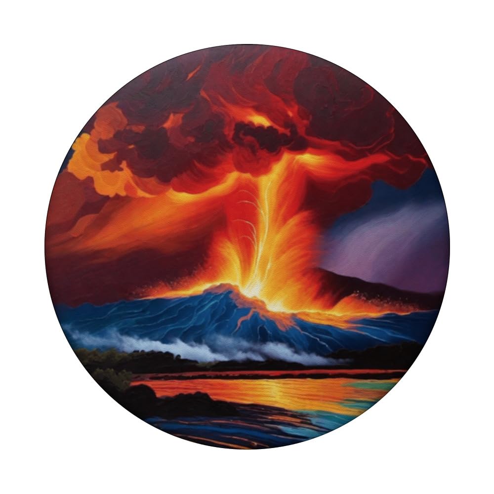 Retro Brilliant Geology Science Volcanic Eruption Seismic PopSockets Swappable PopGrip, Black - Image 3