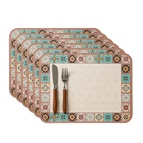 Image of YELONA Leather Dining Table Placemats Set of 6 - Waterproof, Heat Resistant, Anti-Slip, Easy to Clean Table Mats for Dining Table, Kitchen & Home Decor (Multicolor, 40 x 30 cm)