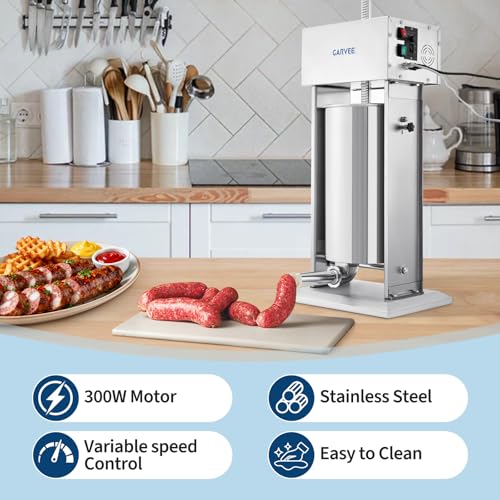 Image of Stainless Steel Vertical Sausage Stuffer Machine - Dual Speed Easy Clean Silver Finish for Home Game Processing (Deer /Venison) Commercial-Grade Sausage Maker