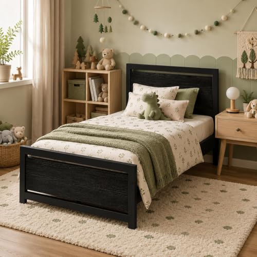 Image of Catrimown Twin Bed Frame with Headboard, Metal Platform Twin Bed Frames with Steel Slat Support, 10.5 in Storage Clearance, No Box Spring Needed, Easy Assembly, Black