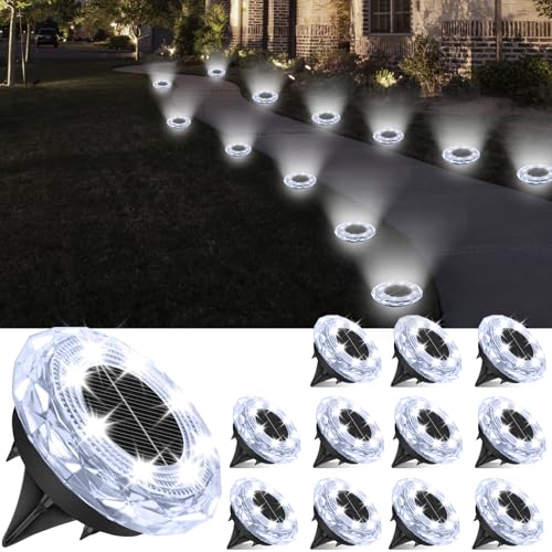 YIFMOO Solar Bodenleuchten Aussen, 12 Stück Solarlampen für Außen Garten, 8 LED Wasserdicht Boden Solarleuchten für Außen, Kaltweiß Gartenbeleuchtung Solar für Garten Auffahrt Gehweg Terrasse Rasen